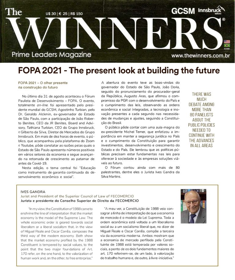 “O OLHAR PRESENTE NA CONSTRUÇÃO DO FUTURO” – FOPA 2021 – REVISTA THE WINNERS Nº41