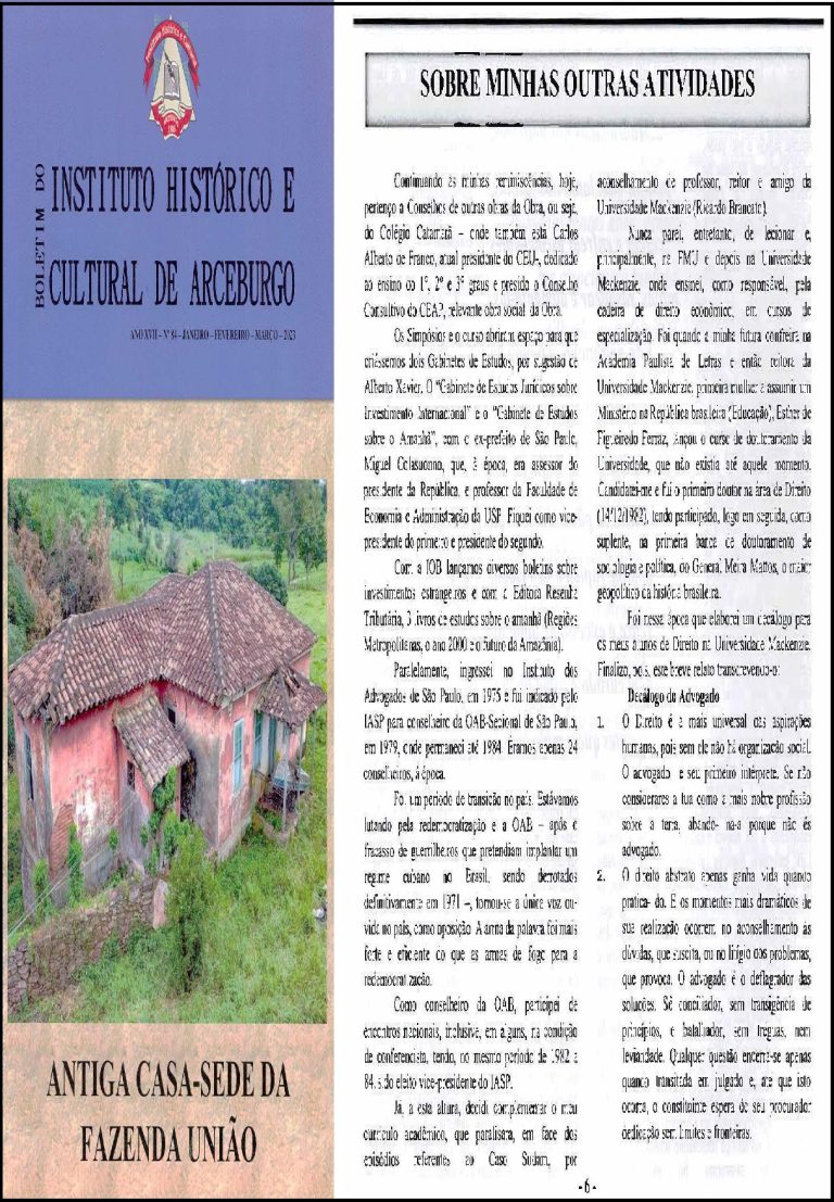 SOBRE MINHAS OUTRAS ATIVIDADES – BOLETIM INSTITUTO HISTÓRICO E CULTURAL DE ARCEBURGO